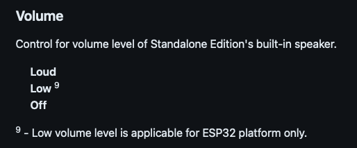 control for volume level of Standalone Edition's built-in speaker